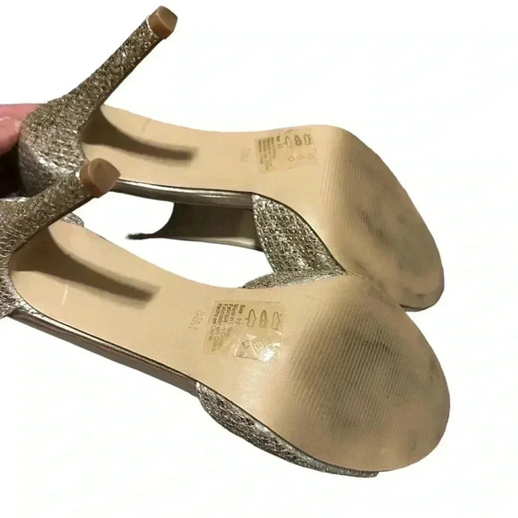 Davids Bridal Womens Sz 8 1/2 Gold Glitter Stiletto Heel Ankle Strap Zipper Heel - Picture 6 of 8